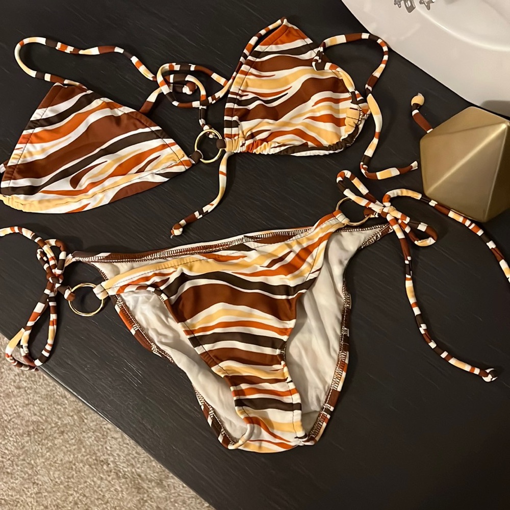 Tiny Brown Designed Bikini - image 1